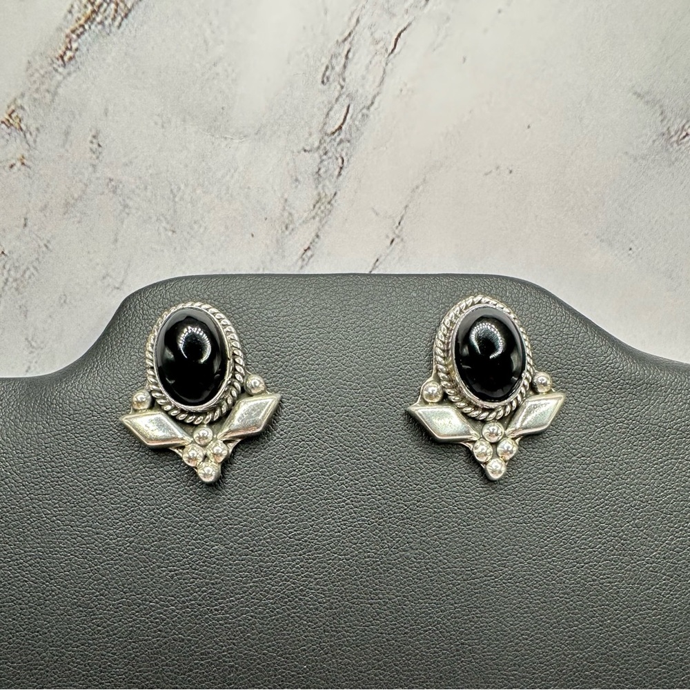 Sophisticated Black Onyx and Silver Stud Earrings